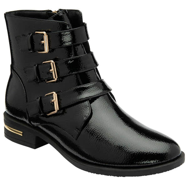 Lotus Valencia Ladies Black Patent Side Zip Ankle Boots-elevate your sole