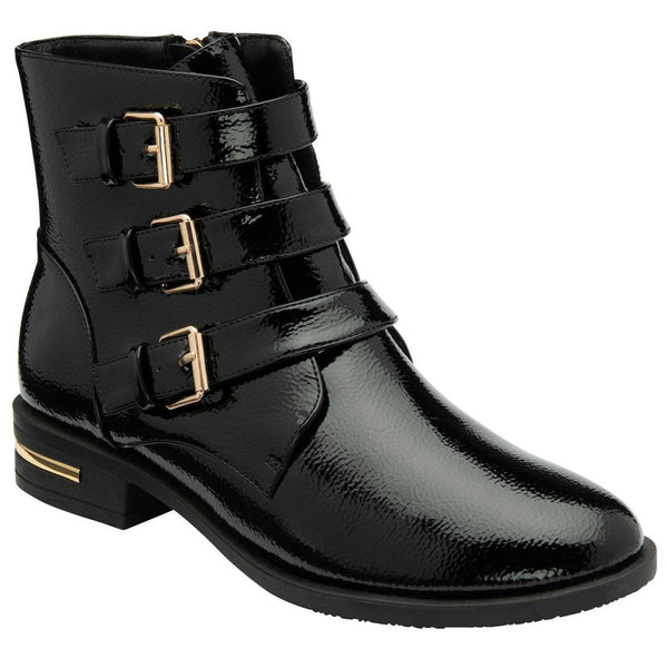Lotus Valencia Ladies Black Patent Side Zip Ankle Boots-elevate your sole