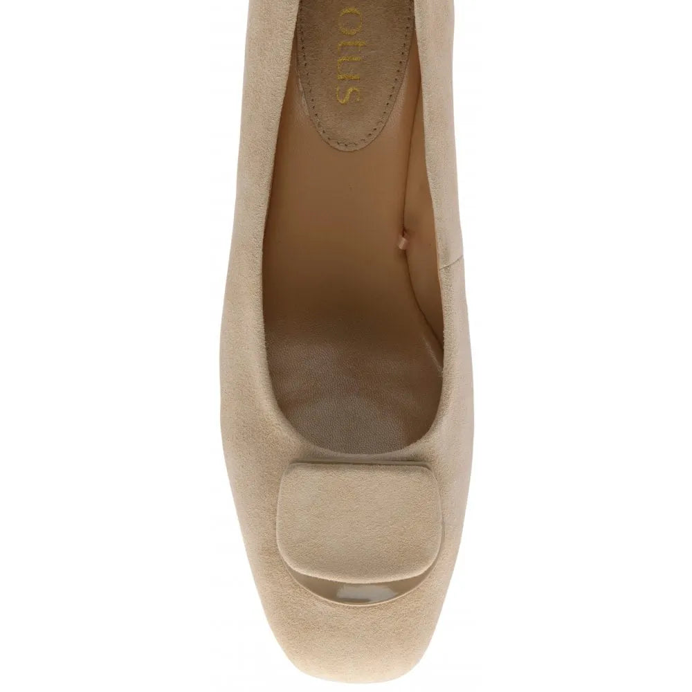 Lotus Valentina ladies nude suede slip-on shoes with rounded toe and comfortable interior.