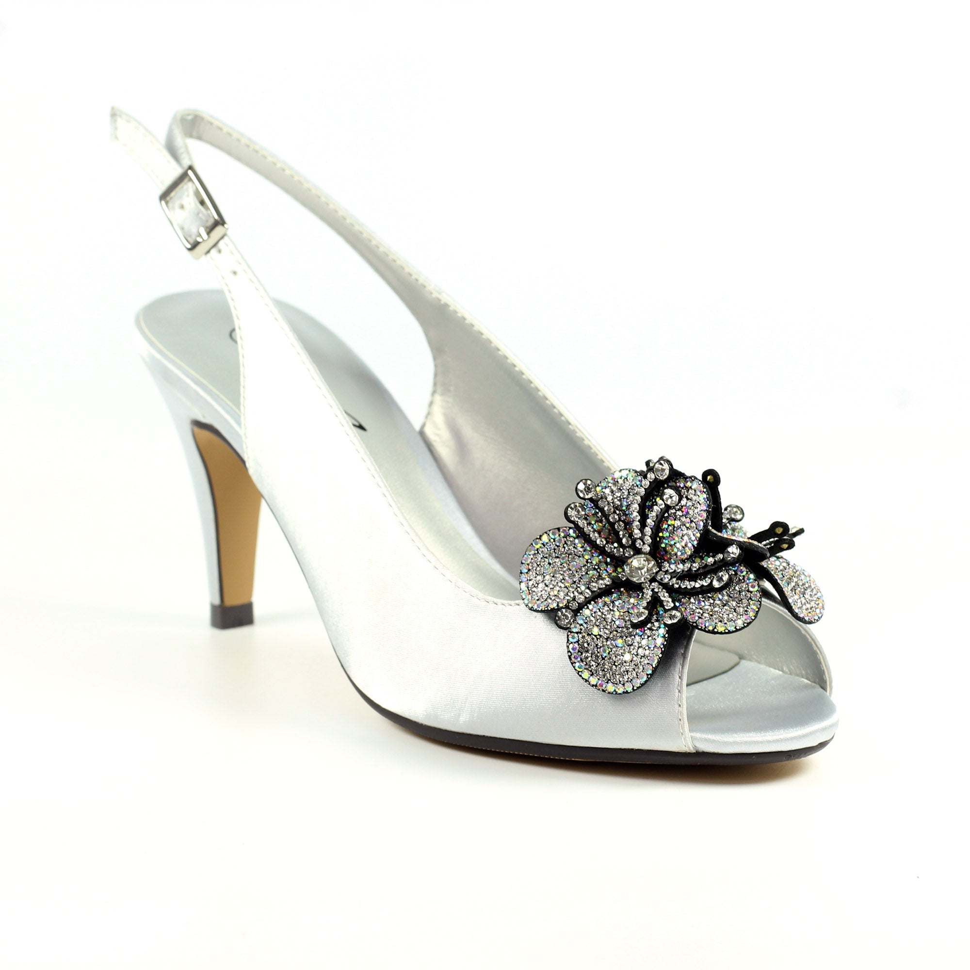 Lunar Ankara FLR039 Ladies Silver Grey Textile Sling Back Heels-elevate your sole