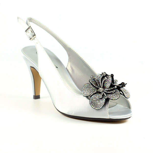 Lunar Ankara FLR039 Ladies Silver Grey Textile Sling Back Heels-elevate your sole