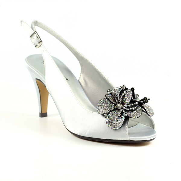 Lunar Ankara FLR039 Ladies Silver Grey Textile Sling Back Heels-elevate your sole