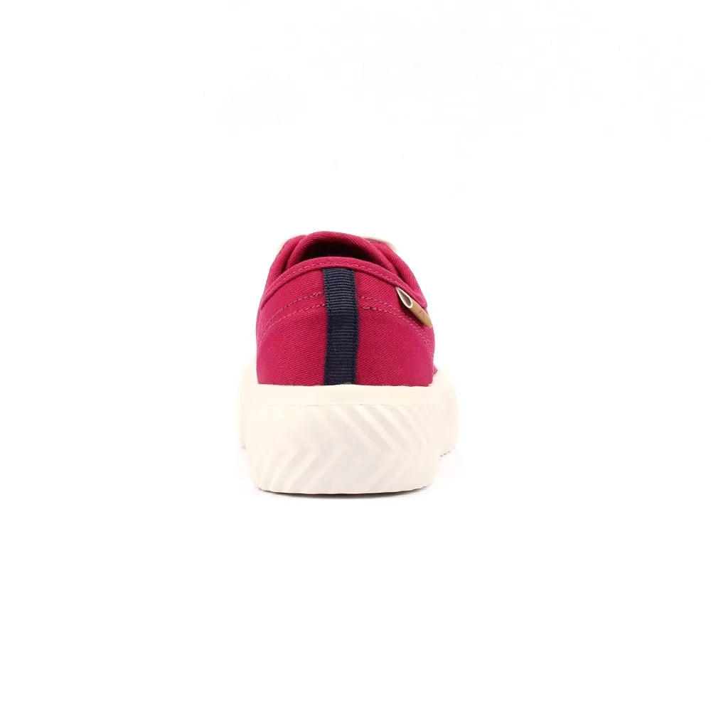 Lunar DLA009 Jayne III Ladies Raspberry Lace-Up Trainers, sporty casual footwear with navy stripe detail and white sole.