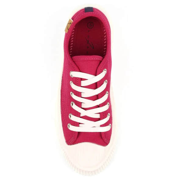 Lunar DLA009 Jayne III Ladies Raspberry Lace Up Trainers, casual canvas shoes with white laces and rubber sole.