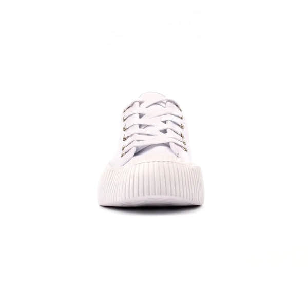Lunar DLA009 Jayne III women's white lace-up trainers with ribbed toe cap and clean design.
