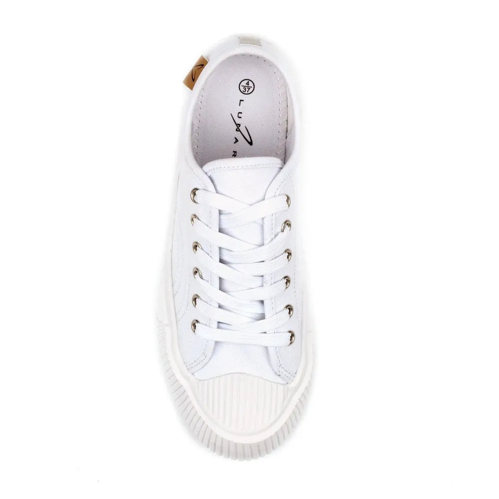 Lunar DLA009 Jayne III Women's White Lace-Up Trainers with textured sole and classic design.