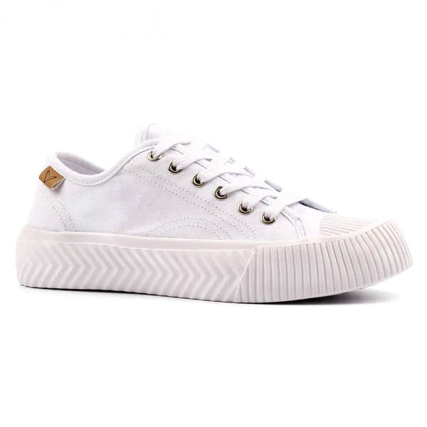 Lunar DLA009 Jayne III women's white lace-up trainers with textured sole and silver eyelets, casual sneaker style.