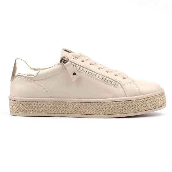 Lunar DLB108 Hallie Ladies Beige Zip & Lace Trainers with metallic accents and textured platform sole.