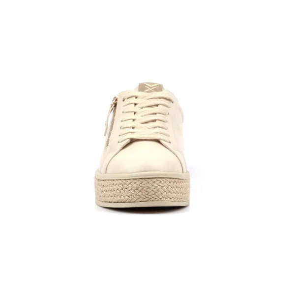 Lunar DLB108 Hallie Ladies Beige Zip & Lace Trainers, casual sneakers with lace-up design and platform sole.