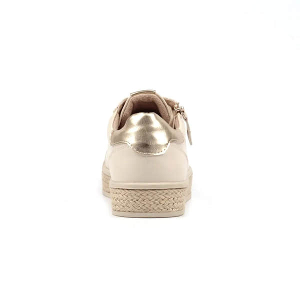 Lunar DLB108 Hallie Ladies Beige Zip & Lace Trainers, with metallic heel detail and woven espadrille sole.