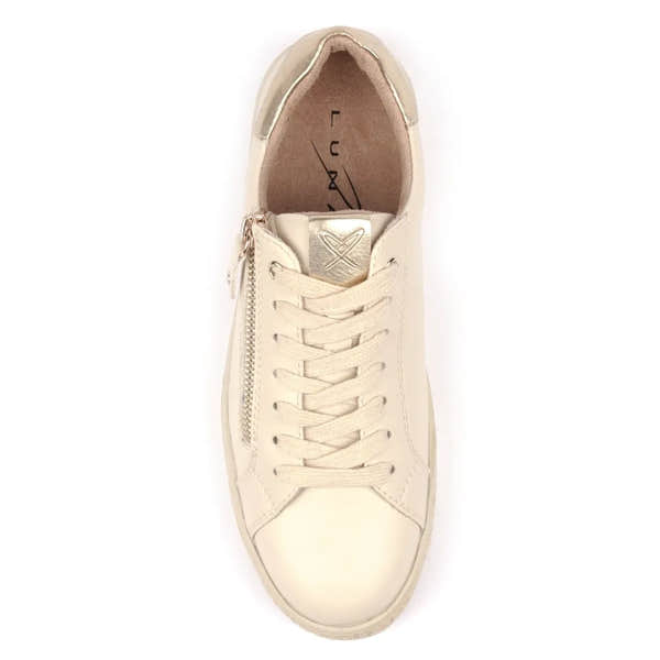 Lunar DLB108 Hallie Ladies Beige Zip and Lace Trainers, supportive sneakers with lace-up front and side zipper, stylish and comfortable.