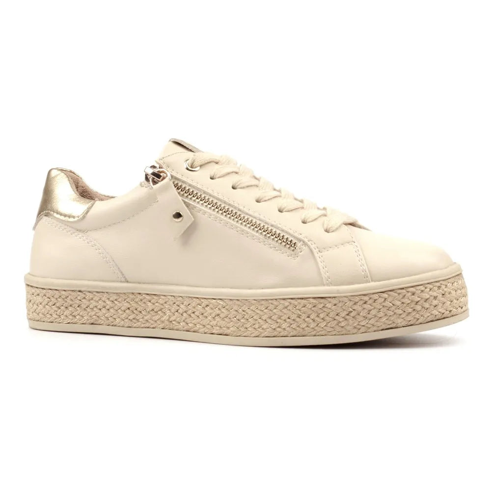 Lunar DLB108 Hallie Ladies Beige Zip & Lace Trainers with metallic accents and woven platform sole.