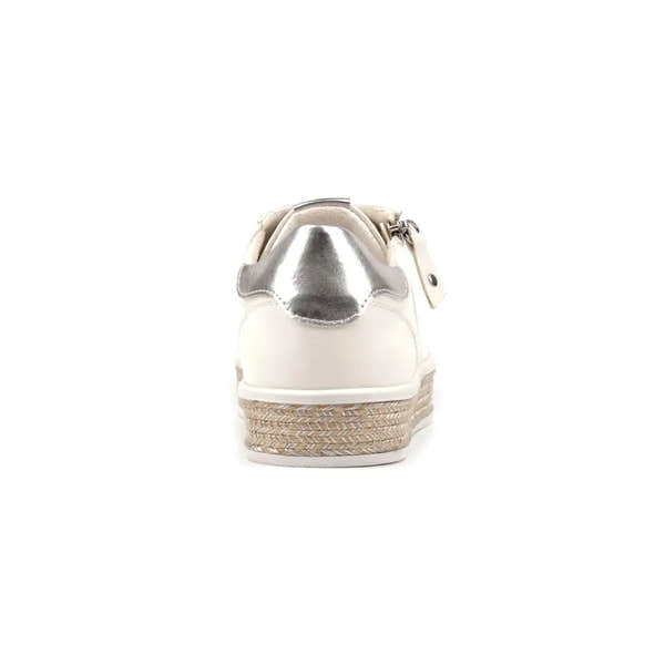 Lunar DLB108 Hallie Women's White Zip & Lace Trainers with metallic heel detail and woven platform sole.