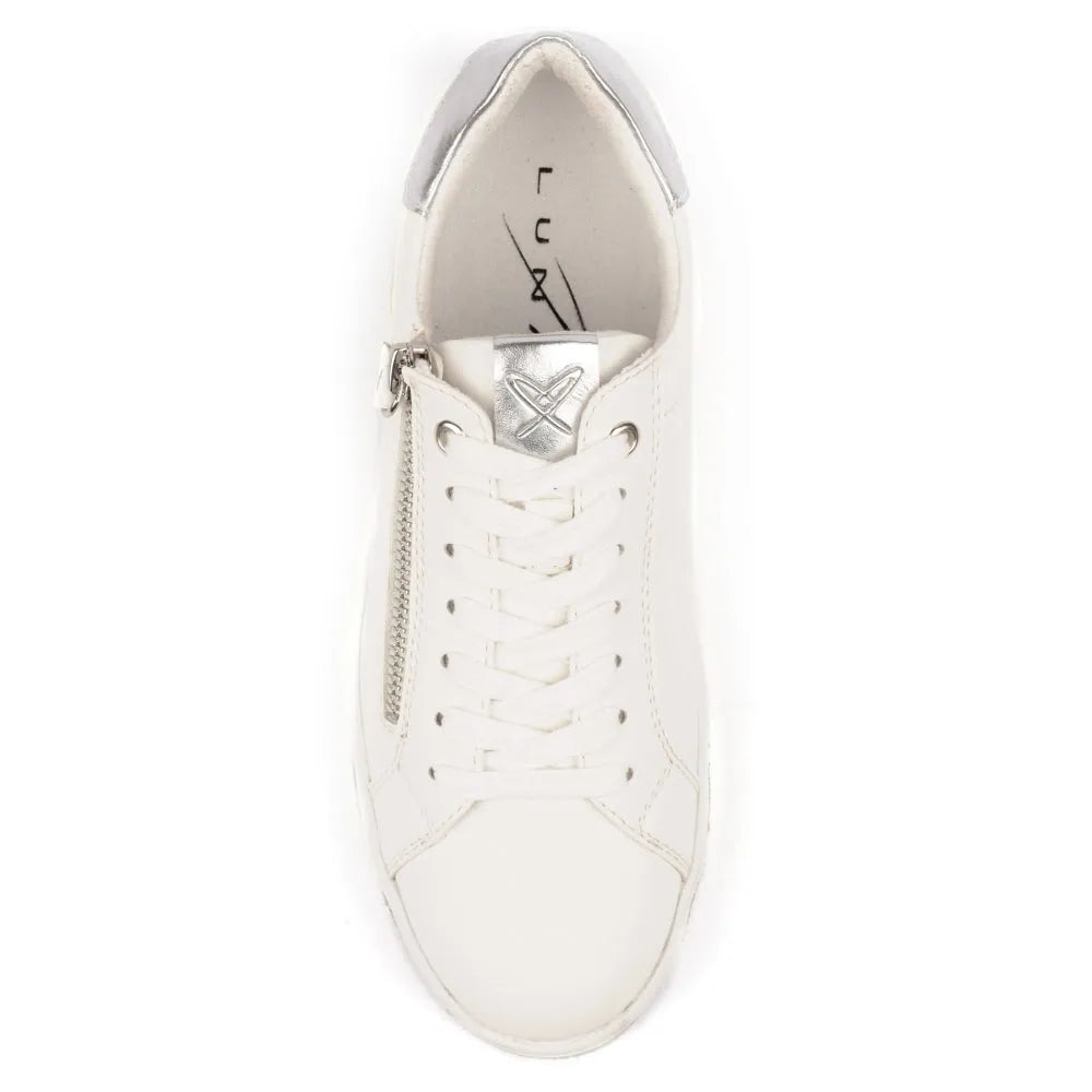 Lunar DLB108 Hallie Women's White Zip & Lace Trainers with lace-up front and side zipper for stylish comfort.