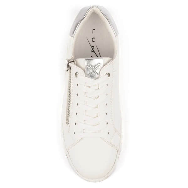 Lunar DLB108 Hallie Women's White Zip & Lace Trainers with lace-up front and side zipper for stylish comfort.