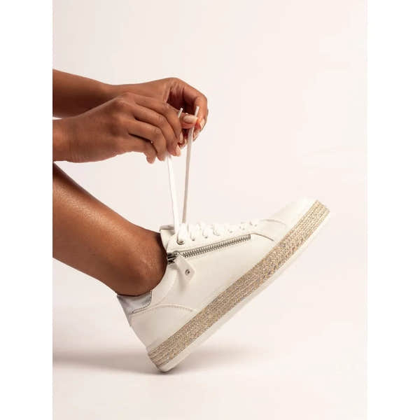 Lunar DLB108 Hallie Ladies White Zip & Lace Trainers, high-top casual sneakers with zipper detail and lace-up design, stylish white color.
