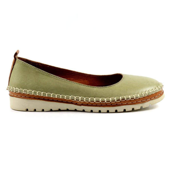 Lunar FLB102 Dove Ladies Khaki Leather Slip On Shoes-elevate your sole