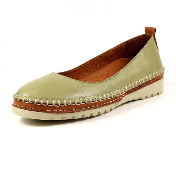 Lunar FLB102 Dove Ladies Khaki Leather Slip On Shoes-elevate your sole