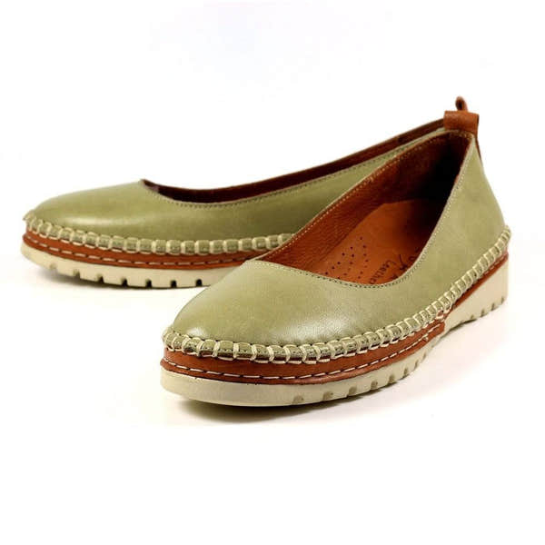 Lunar FLB102 Dove Ladies Khaki Leather Slip On Shoes-elevate your sole