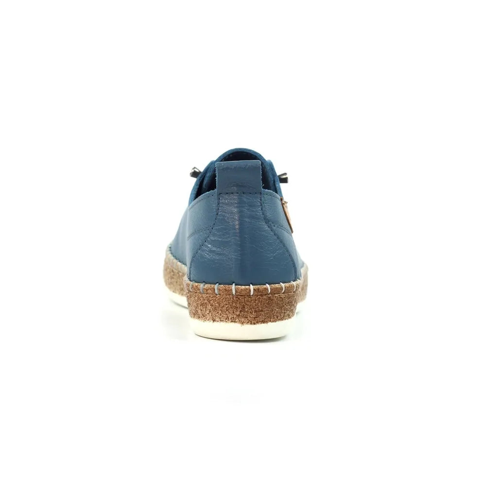 Lunar FLE050 Evie Ladies Mid Blue Leather Elasticated Shoes, with cushioned sole and casual slip-on design.