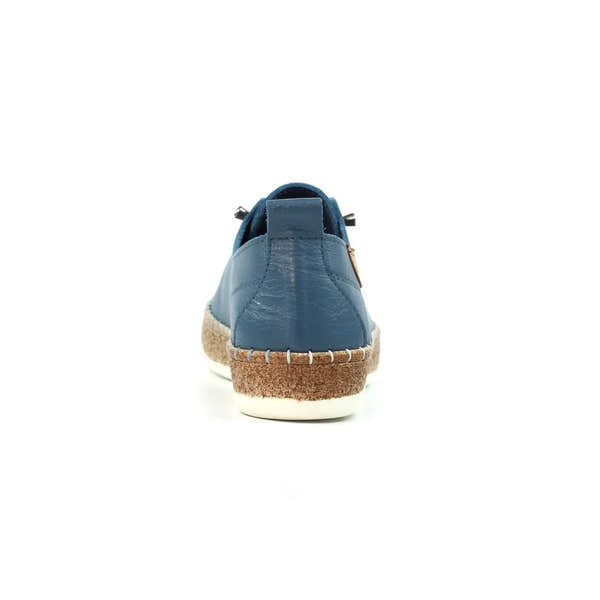 Lunar FLE050 Evie Ladies Mid Blue Leather Elasticated Shoes, with cushioned sole and casual slip-on design.