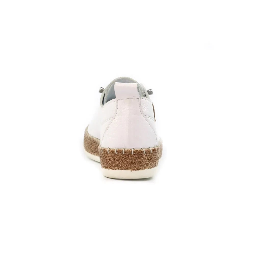 Lunar FLE050 Evie women's white leather elasticated shoes with brown sole and casual design.