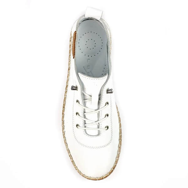 Lunar FLE050 Evie Women's White Leather Elasticated Casual Shoes with Jute Sole, top view.