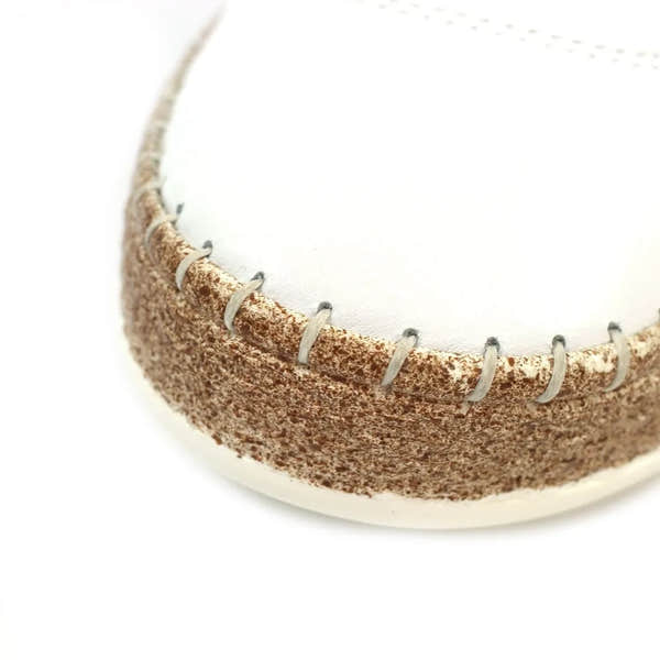 Lunar FLE050 Evie Ladies White Leather Elasticated Shoes with brown speckled trim, close-up of toe detail.