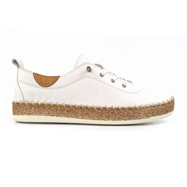 Lunar FLE050 Evie Ladies White Leather Elasticated Shoes with Cork-Style Sole, casual slip-on sneakers for women.