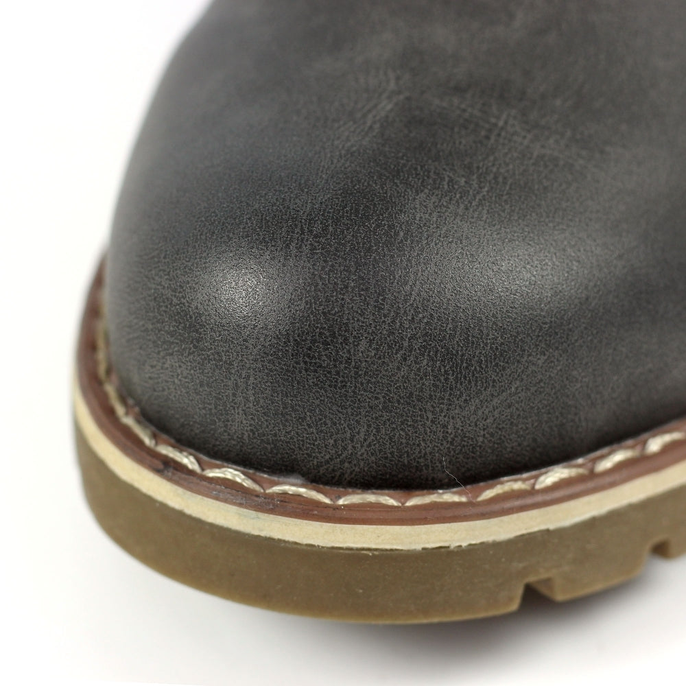 Lunar GLB123 Millie Ladies Grey Waterproof Zip & Lace Ankle Boots, close-up of toe with textured leather and sturdy sole.