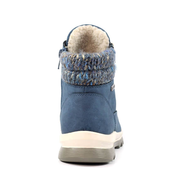 Lunar GLB132 Jett Mid Blue Ladies Waterproof Boot with knit collar and cozy fleece lining, durable sole, stylish winter footwear.
