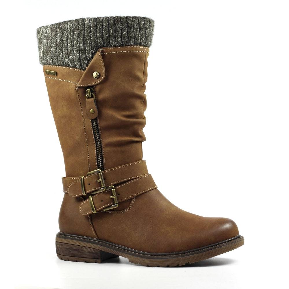 Lunar GLB134 Peyton Ladies Tan Waterproof Side Zip Mid-Calf Boots-elevate your sole