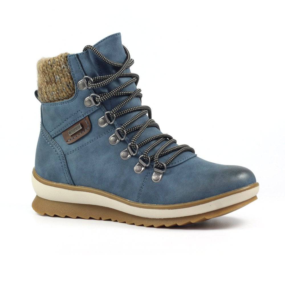 Lunar GLB150 Sycamore Ladies Blue Waterproof Zip & Lace Ankle Boots-elevate your sole