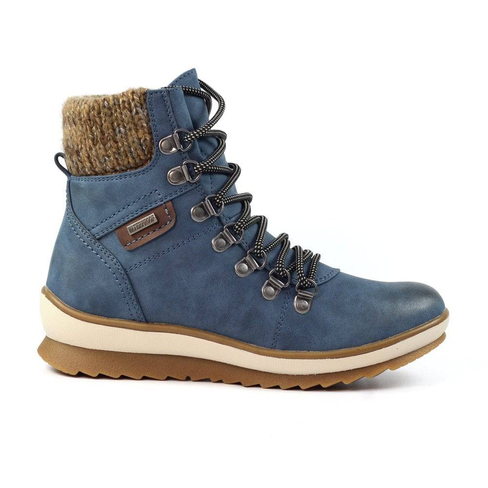 Lunar GLB150 Sycamore Ladies Blue Waterproof Zip & Lace Ankle Boots-elevate your sole