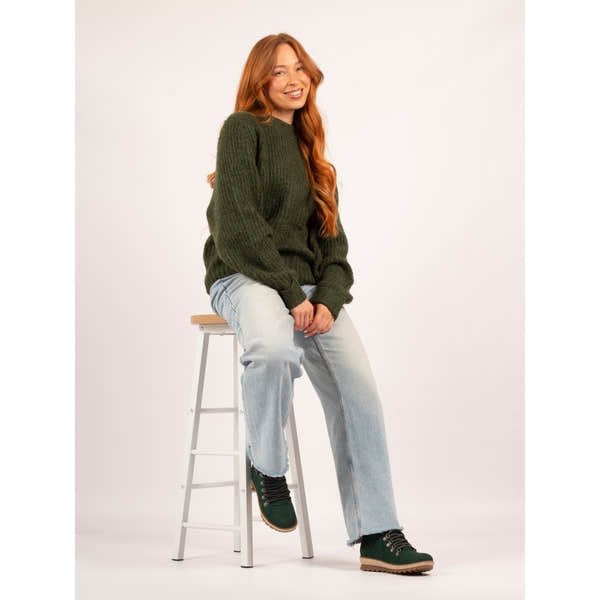Lunar GLB205 Candy Ladies green waterproof lace-up ankle boots with zip closure, styled with casual outfit.