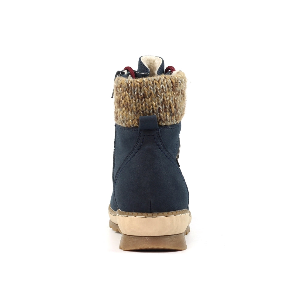 Lunar GLB205 Candy Ladies Navy waterproof ankle boots with lace-up design, zip closure, and cozy faux fur collar.