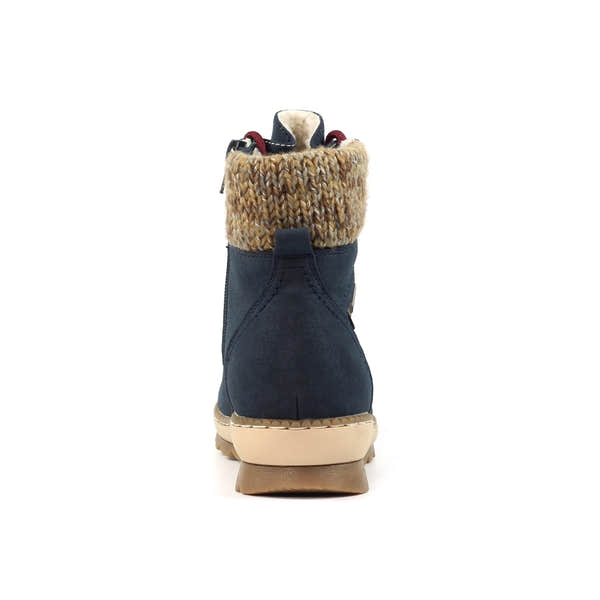 Lunar GLB205 Candy Ladies Navy waterproof ankle boots with lace-up design, zip closure, and cozy faux fur collar.