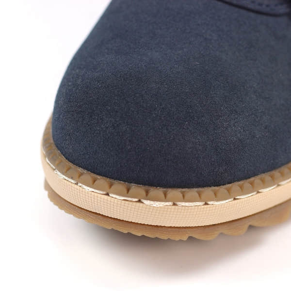 Lunar GLB205 Candy Ladies Navy Waterproof Zip & Lace Ankle Boots, close-up of navy suede upper with beige sole, waterproof, stylish design.
