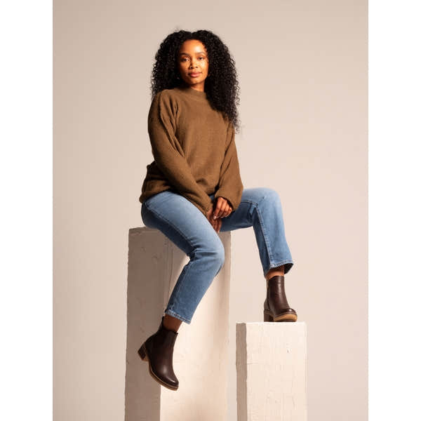 Lunar GLC013 Conrad Women's Brown Pull-On Ankle Boots, stylish leather footwear with block heel and slip-on design.
