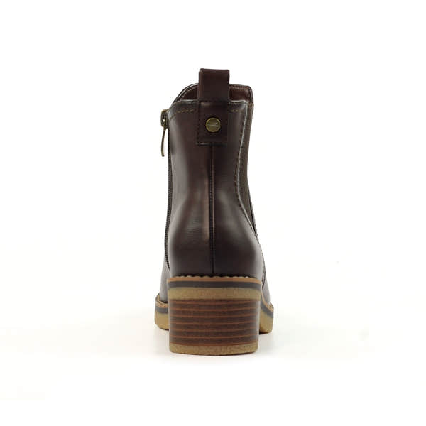 Lunar GLC013 Conrad Ladies Brown Leather Pull-On Ankle Boots with Block Heel and Side Zipper