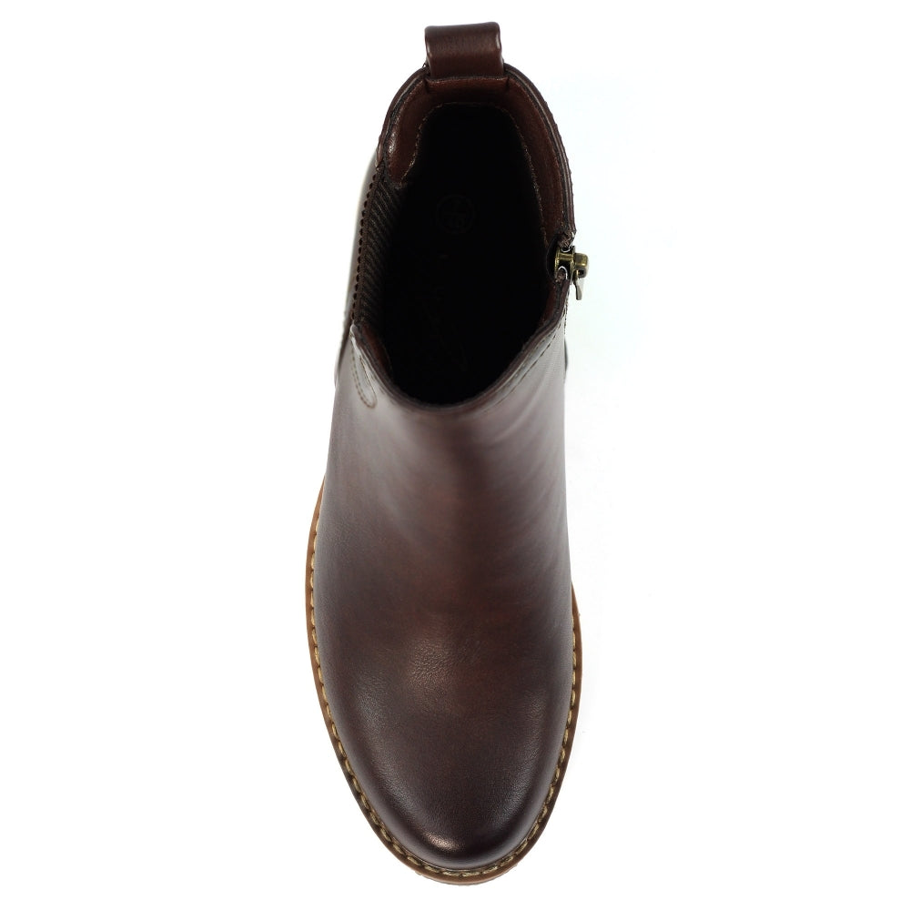 Lunar GLC013 Conrad Ladies Brown Pull-On Ankle Boots, leather, round toe, slip-on design, stylish and comfortable footwear.