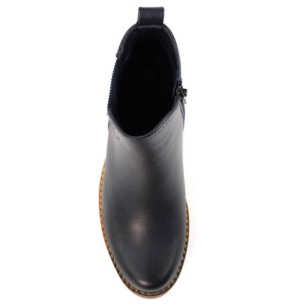 Lunar GLC013 Conrad Ladies Navy Pull-On Ankle Boots, slip-on footwear with leather upper, round toe, and low block heel.