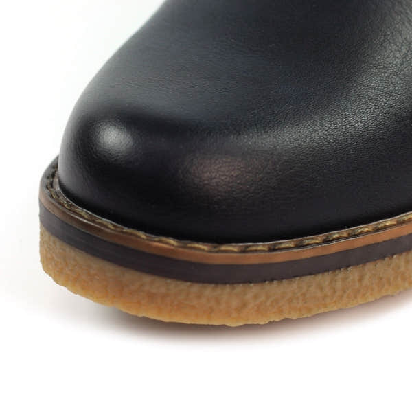 Lunar GLC013 Conrad Ladies Navy Pull-On Ankle Boots with round toe and tan sole.