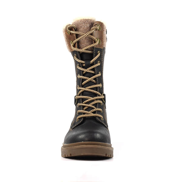 Lunar GLH006 Cambridge women's black waterproof mid-calf boots with lace and zip, cushioned insulation, and rugged sole.