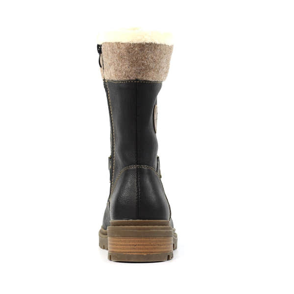 Lunar GLH006 Cambridge Black Waterproof Mid-Calf Boots with Zip and Lace, faux fur lining, rugged sole.