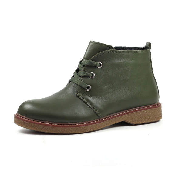 Lunar GLR014 Claire II Women's Green Leather Ankle Boots with Zip and Lace Detail,  sturdy sole.