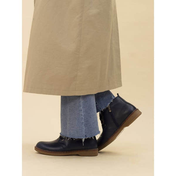 Lunar GLR014 Claire II Ladies Navy Leather Zip & Lace Ankle Boots-elevate your sole