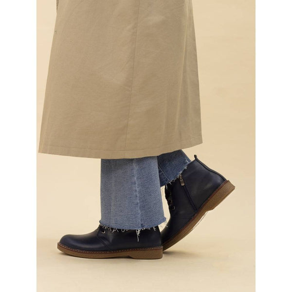 Lunar GLR014 Claire II Ladies Navy Leather Zip & Lace Ankle Boots-elevate your sole