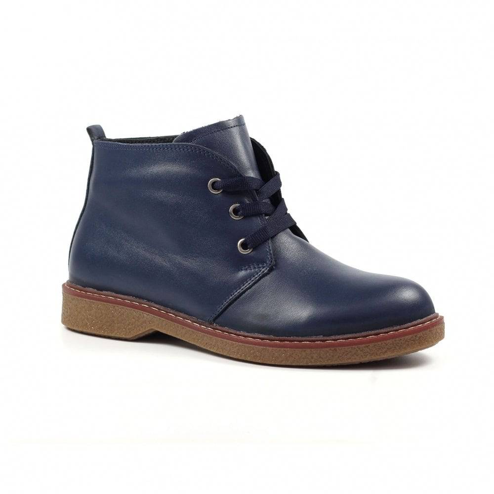 Lunar GLR014 Claire II Ladies Navy Leather Zip & Lace Ankle Boots-elevate your sole