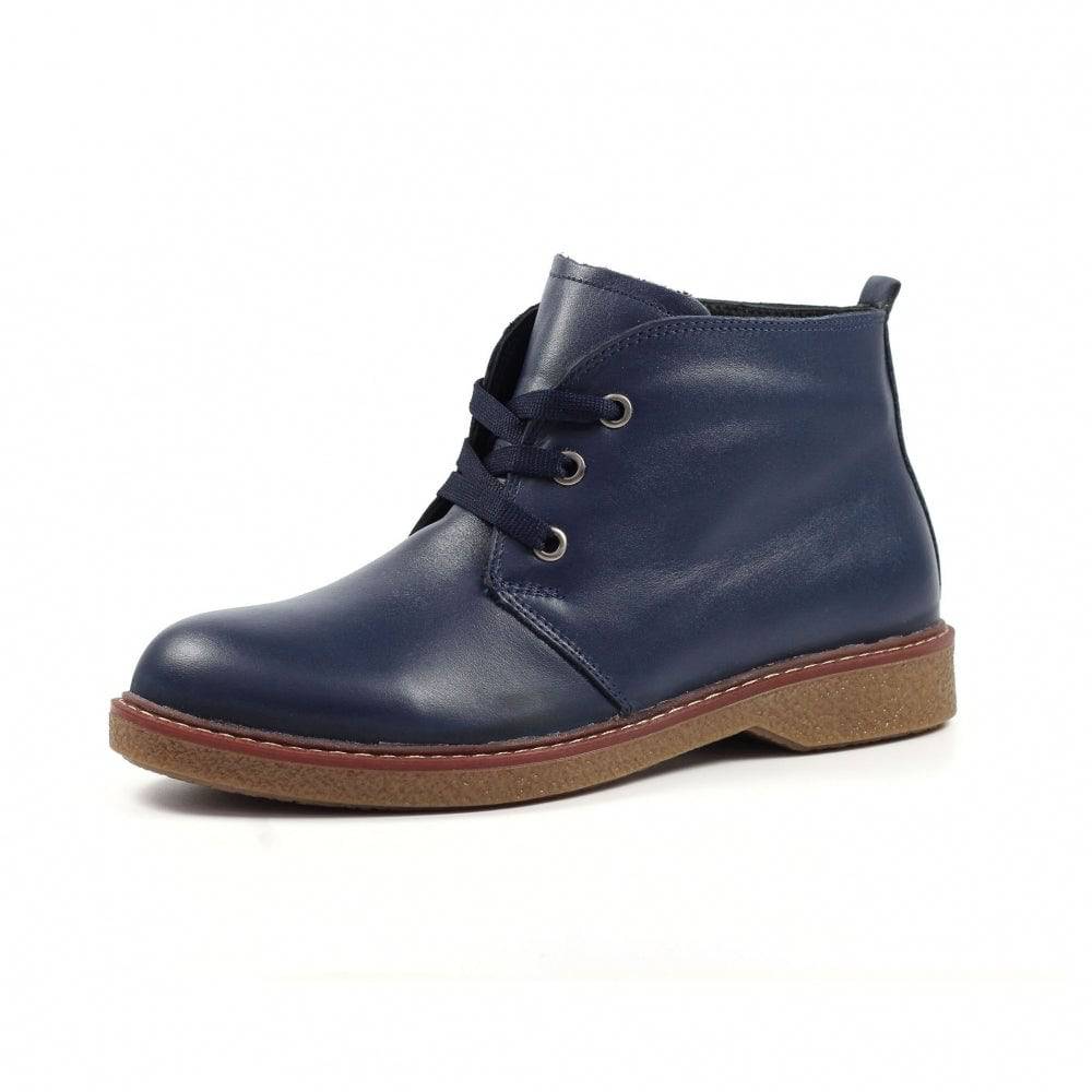 Lunar GLR014 Claire II Ladies Navy Leather Zip & Lace Ankle Boots-elevate your sole